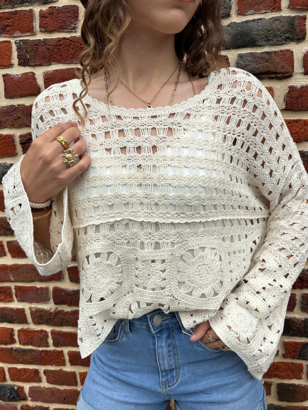 Top crochet écru