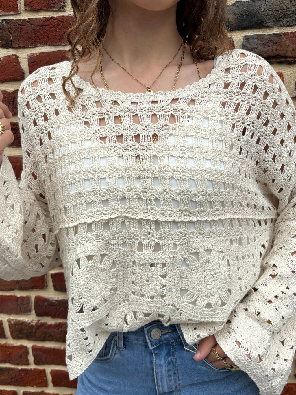 Top crochet écru